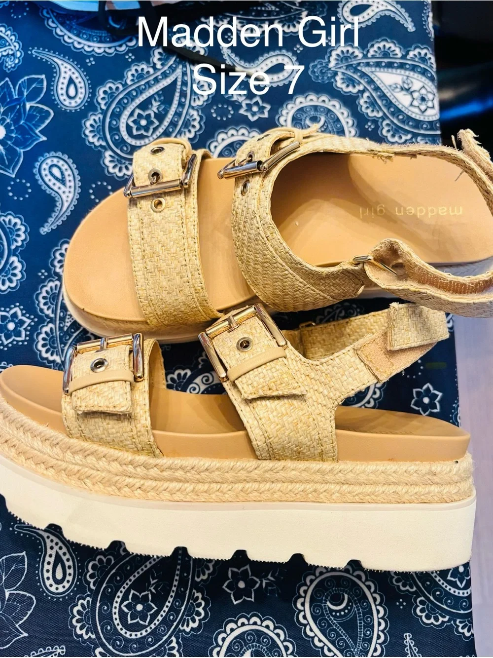 Madden Girl Beige Woven Platform Sandals
